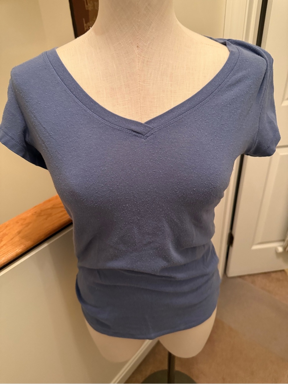 Cynthia Rowley Short Sleeve V-Neck Tee in Periwinkle Blue